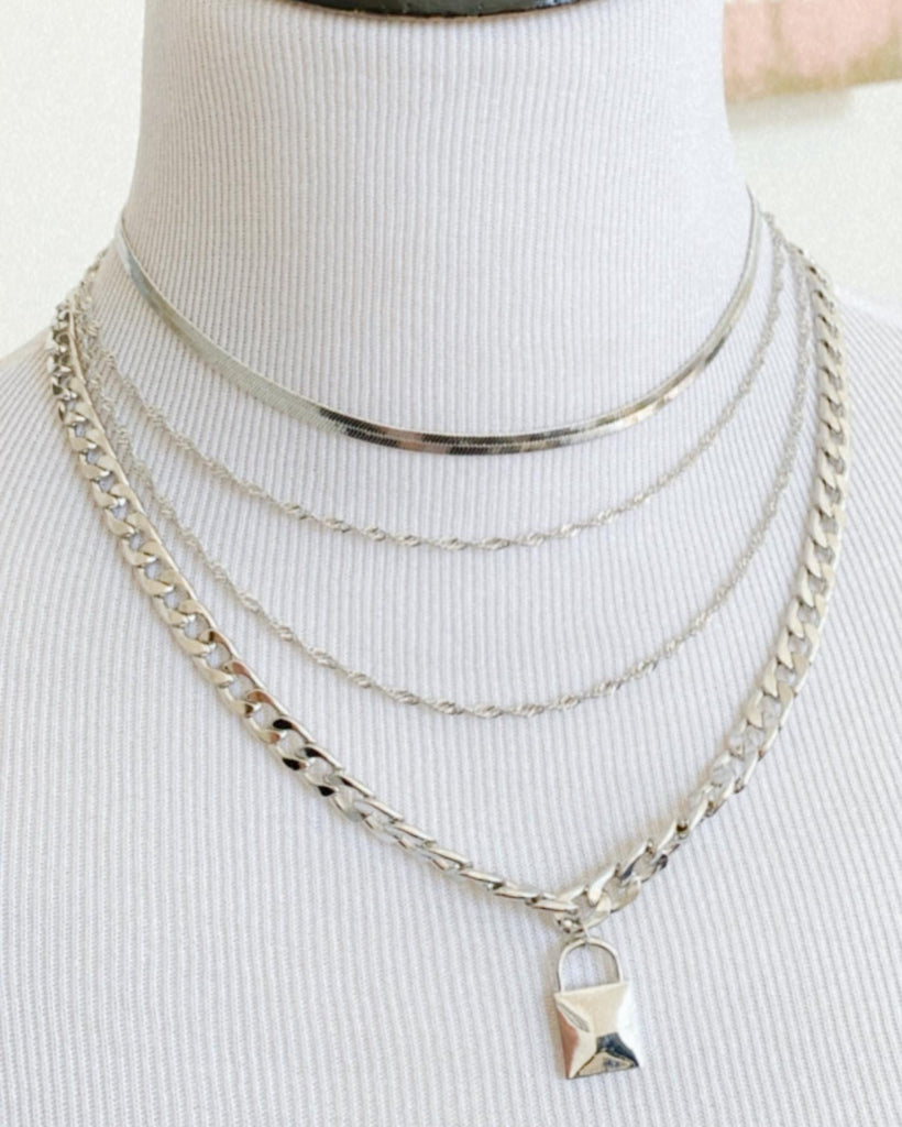 LOVE IT LOCKET SILVER 4 LAYER NECKLACE